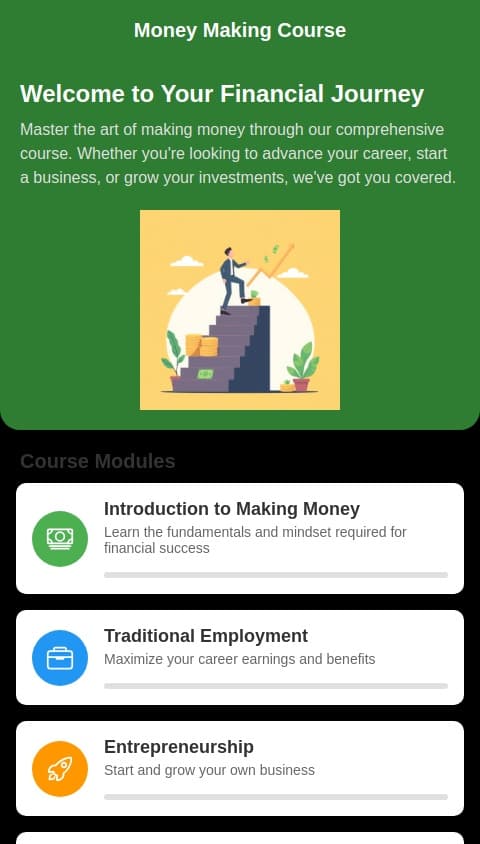 Create an app the is a course of how to make money 
