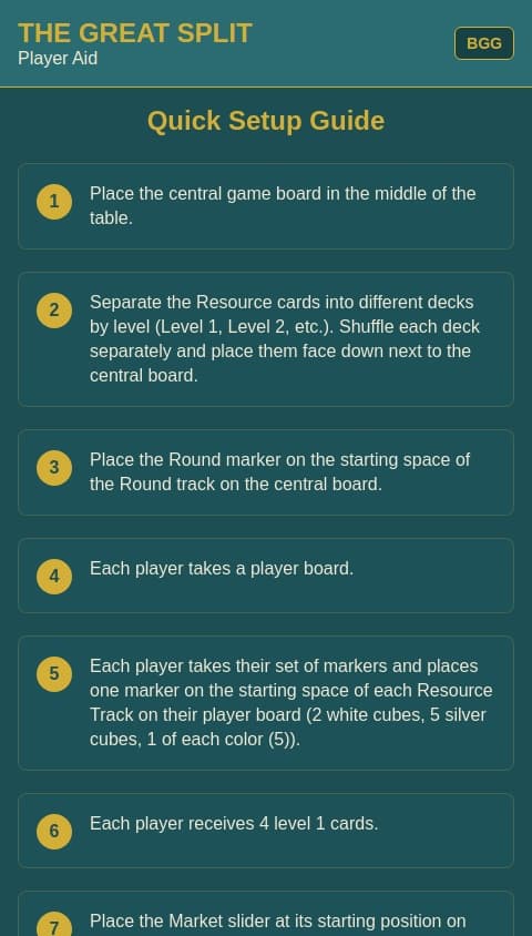 The Great Split Player Aid