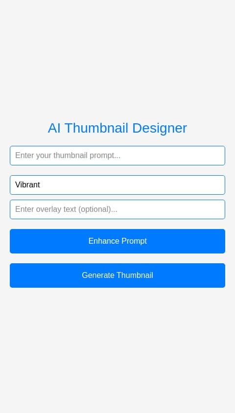 Create me an AI to help me design Thumbnails for my videos, it should be able to enhance prompts, generate images with text, etc
