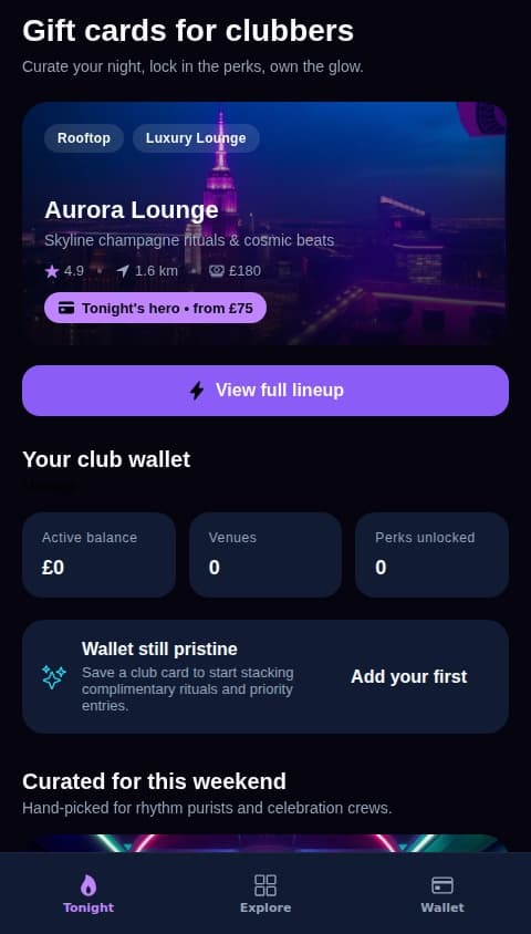 Gift cards for clubbers