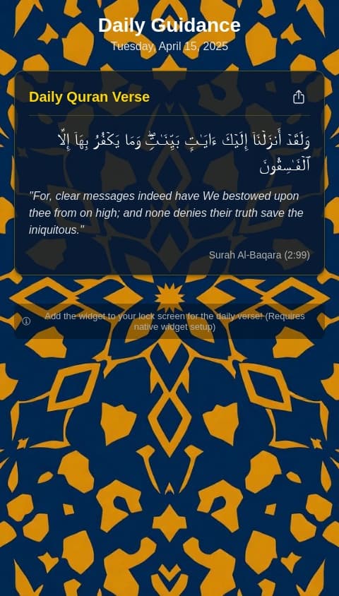 an app which features qur'an and authentic hadith, which will get featured in ios lock screen as an widget. The hadith and the qur'an changes everyday on the lock screen once implemented.