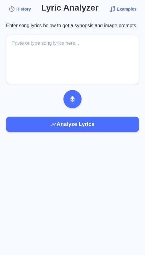 An app that first gives a synopsis on song lyrics then breaks them up into image prompts￼