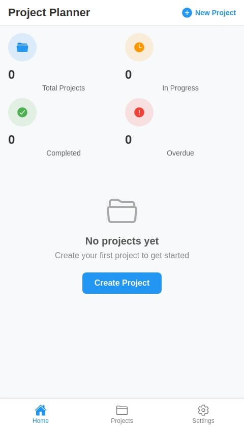 An app called Project Planner for app developers where users can plan and track their app development projects