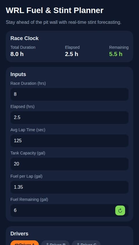 Fuel Stint Planner