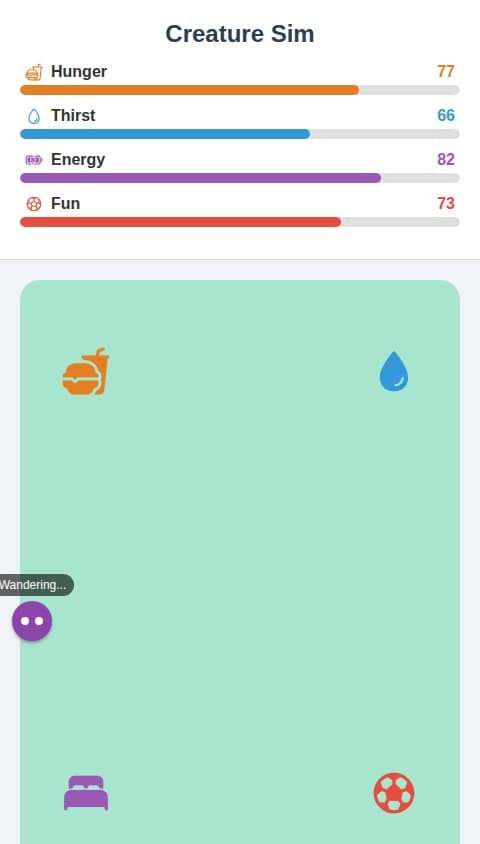 Creature that takes care of itself simulator